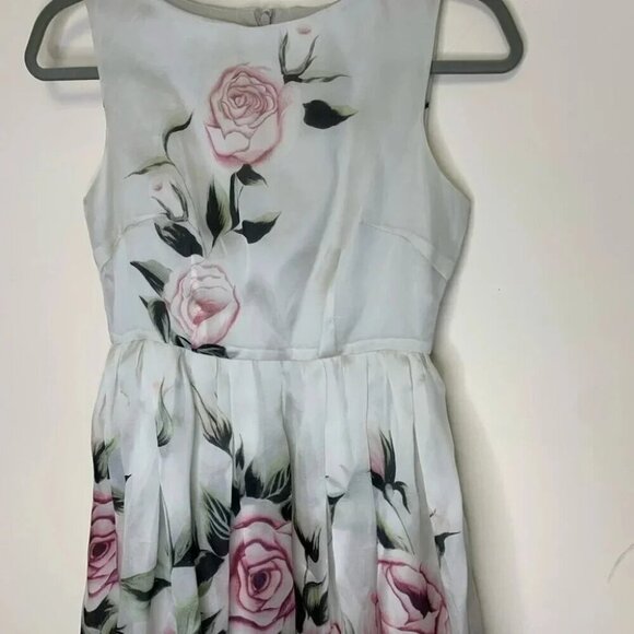 Floral Rose Print 100% Silk Cotton Lining Balloon Skirt Midi Dress Size Small - Picture 3 of 13